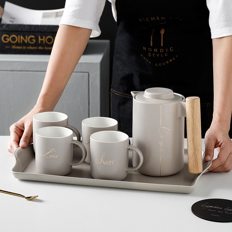 欧式创意陶瓷带木柄咖啡杯具套装家用茶杯茶具 水杯水具杯子套装