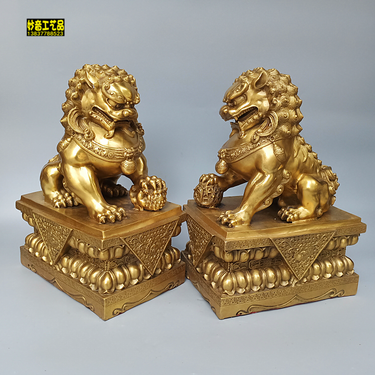 纯铜大号狮子一对宫门狮招财狮故宫狮北京狮动物铜像摆件铜雕定做