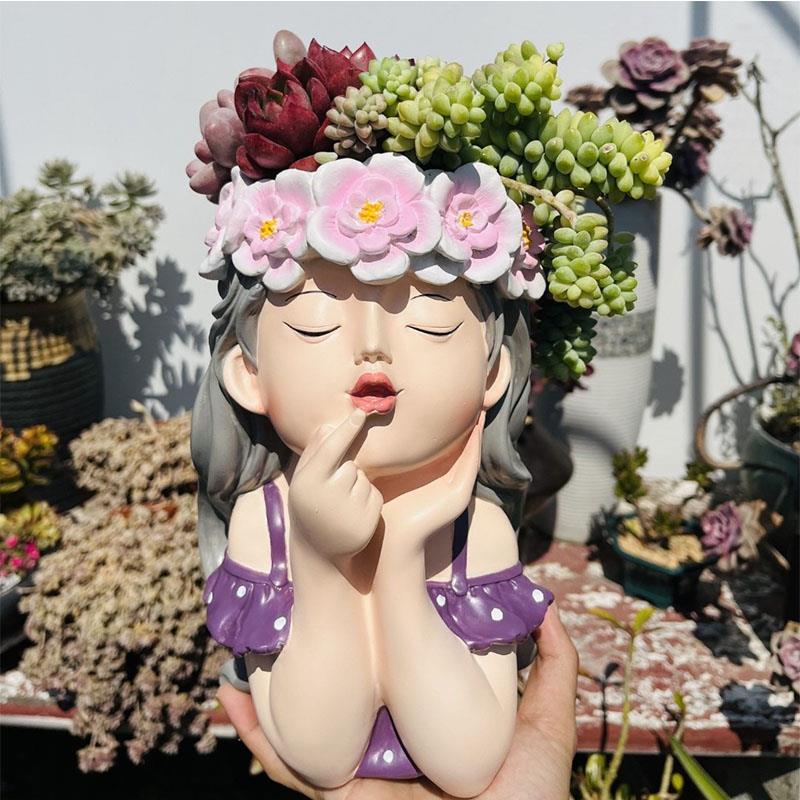 北欧小女孩少女头像花盆多肉植物盆栽盆微景观阳台庭院装饰品可爱