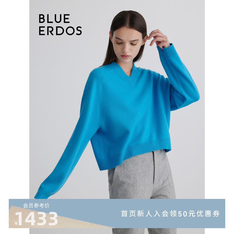 【100%山羊绒】BLUE ERDOS秋冬宽松V领女针织衫B236A0051