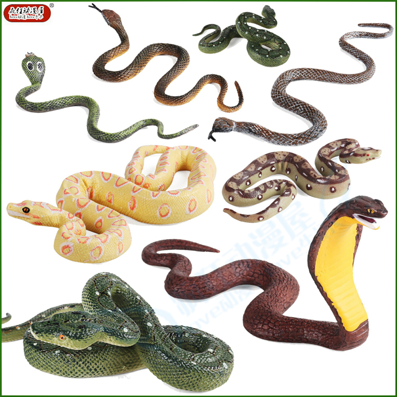 仿真野生动物模型大蟒蛇眼镜王蛇响尾蛇赤链蛇儿童认知玩具小摆件