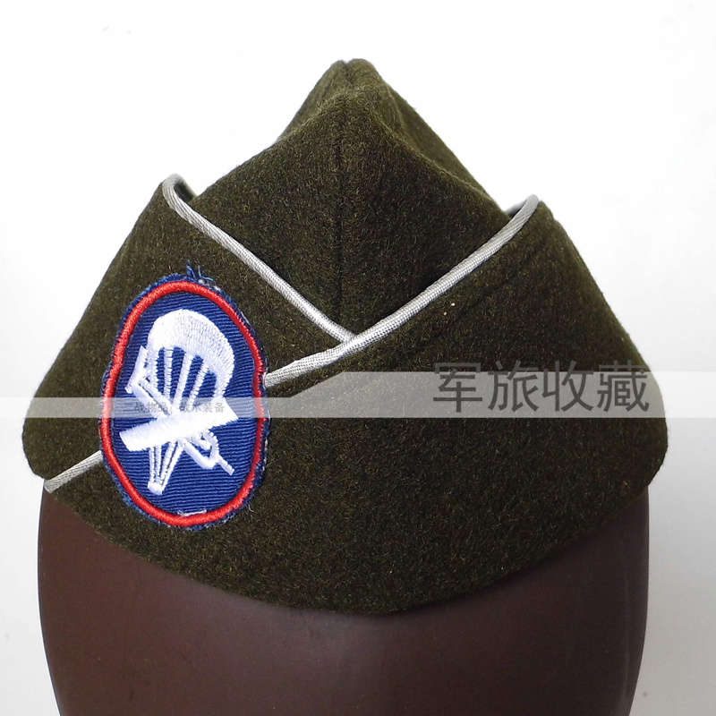 绿色美式二战船帽空降兵帽子带圆形徽复刻