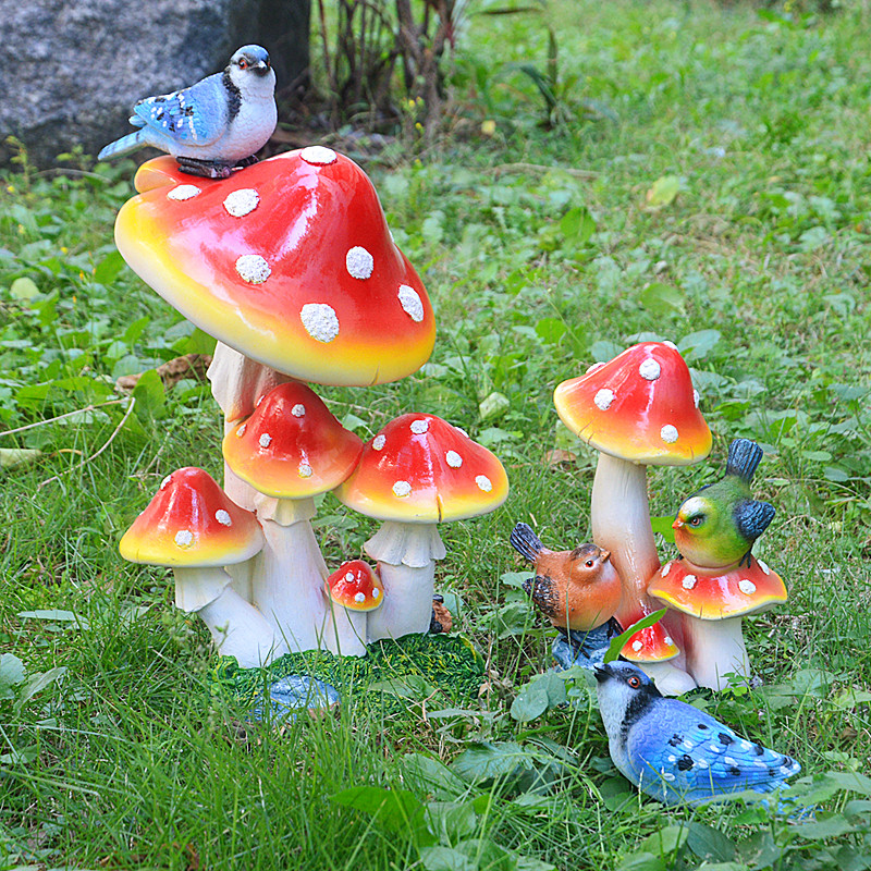花园庭院装饰品蘑菇摆件小鸟w模型景观雕塑环艺设计田园树脂工艺