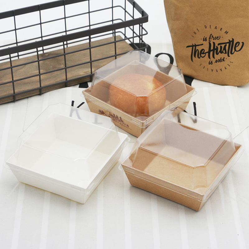 西点泡芙蛋糕盒透明盖纸塑包装盒脏脏包肉松小贝蟹小方盒小正方形