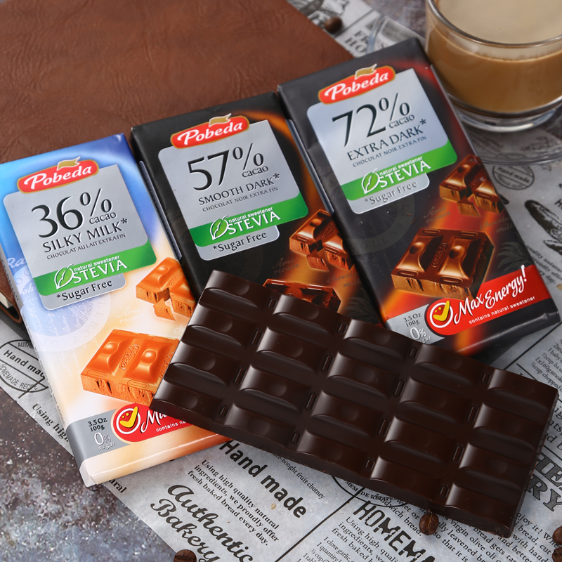 俄罗斯胜利牌黑巧克力无蔗糖36%57%72%含纯可可脂原装零食新品