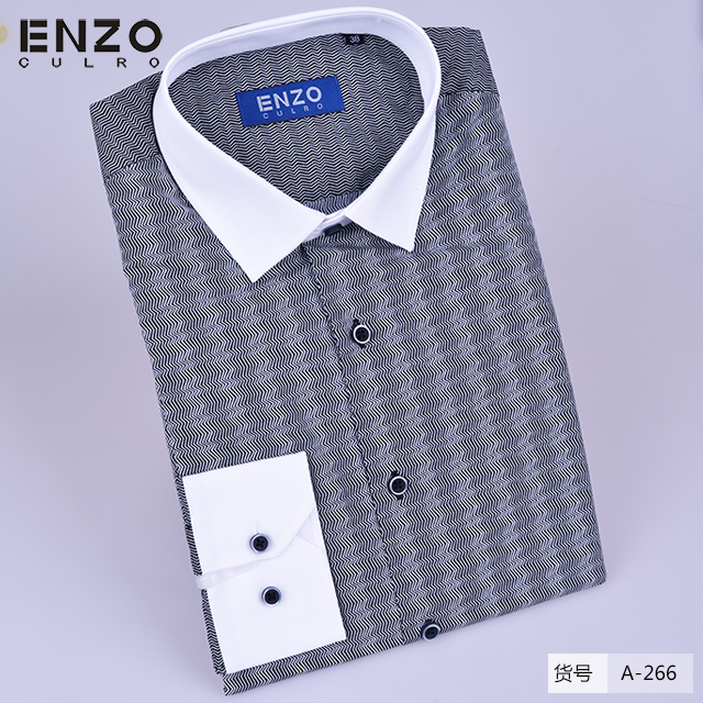 ENZO男士特价纯棉黑白条纹衬衫A-226