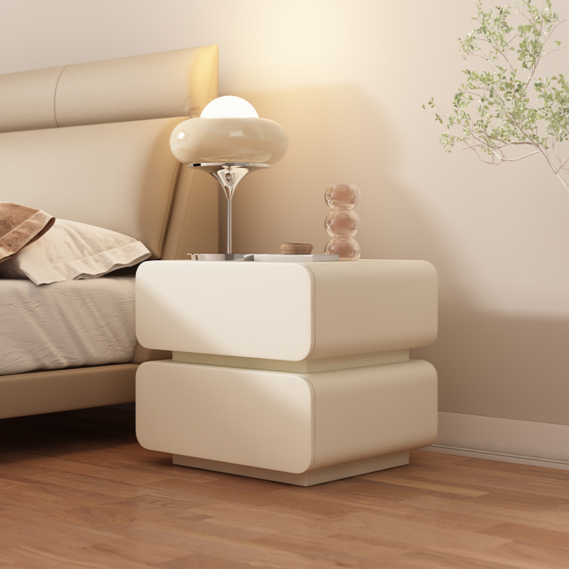 床头柜带灯一体奶油风2024新款现代简约创意实木免安装床边收纳柜