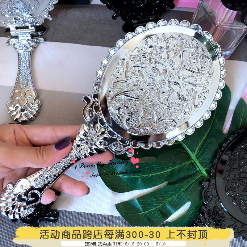 韩国产明星同款 全智贤公主复古手柄镜 折叠镜 银色正品圆形精致