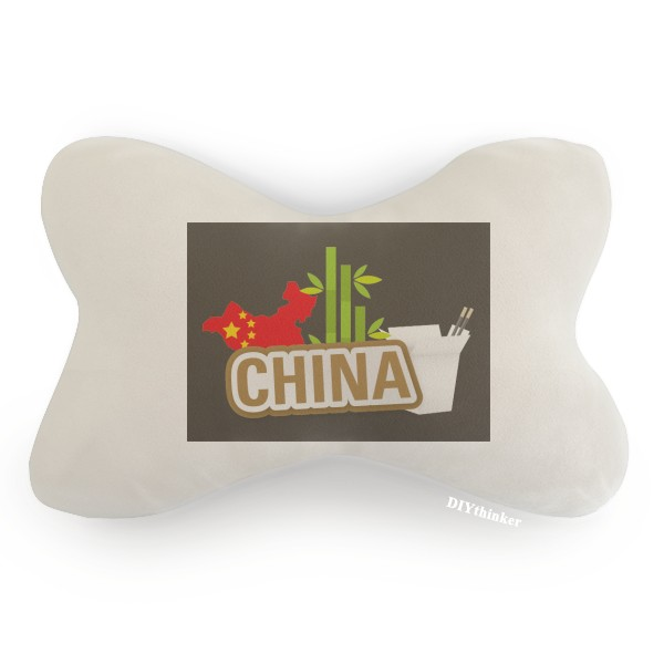 中国地图竹子棕色唐人街图案汽车头枕颈枕座椅枕头