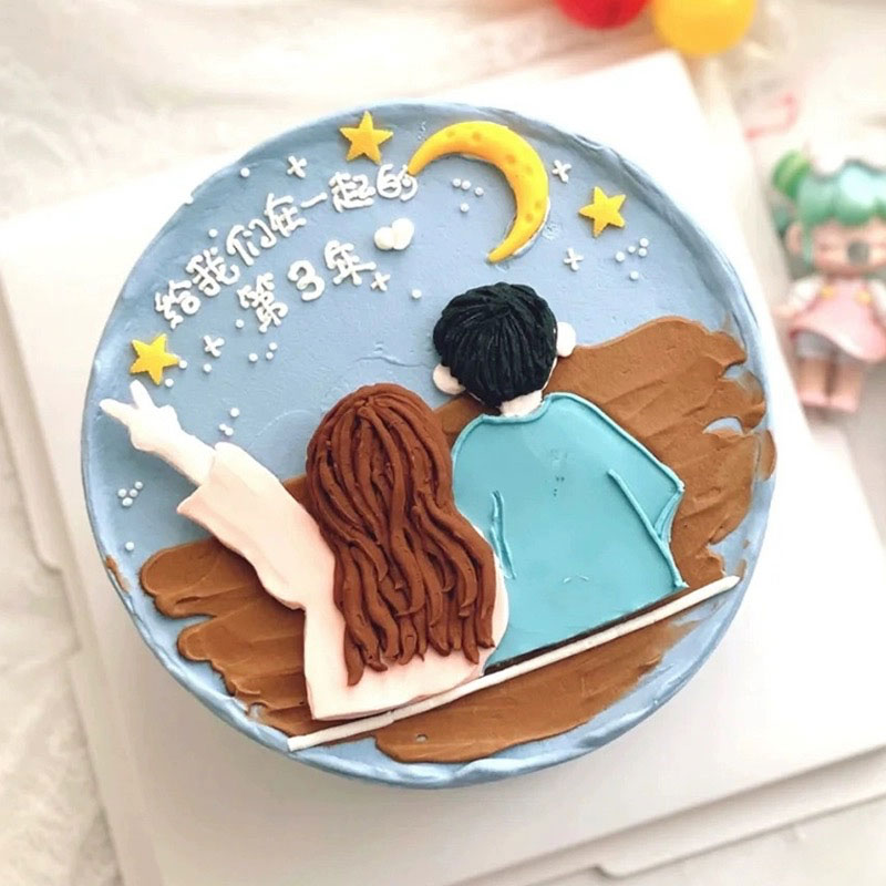 214情人节烘焙蛋糕装饰摆件软胶背影男女孩插件生日纪念日甜品台