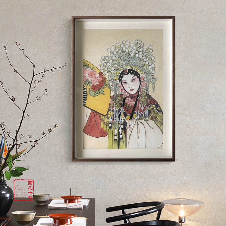 【贵妃醉酒】手绘新中式工笔京剧戏曲人物国画客厅沙发装饰墙壁画