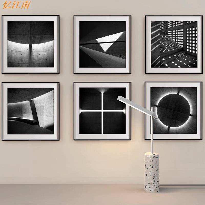 安藤忠雄黑白挂画现代建筑摄影装饰画组合壁画客厅沙发背景墙面画
