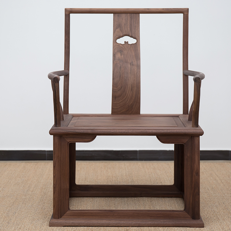禅意新中式黑胡桃老榆木官帽椅子主椅仿古设计师会所实木圈椅茶椅