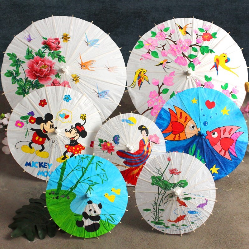 手绘diy材料六一儿童 玩具小雨伞涂鸦制作伞画手工绘画空白油纸伞