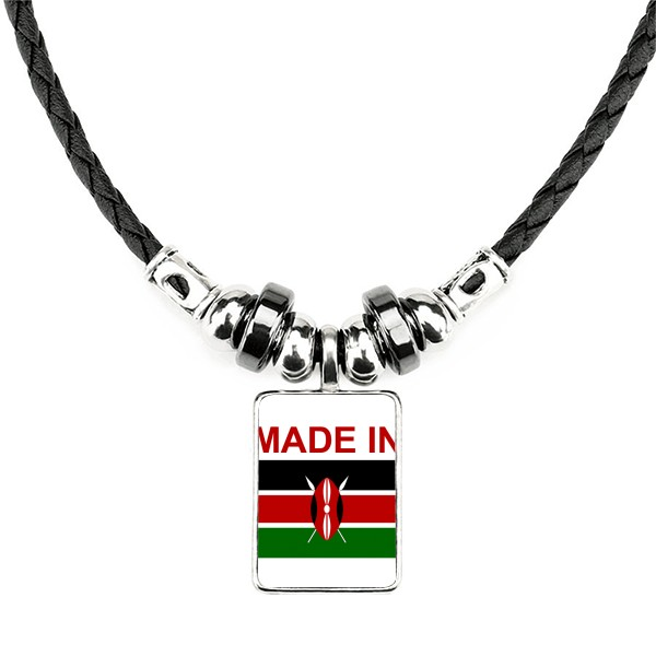 肯尼亚国旗国家制造手工皮绳项链吊坠饰品