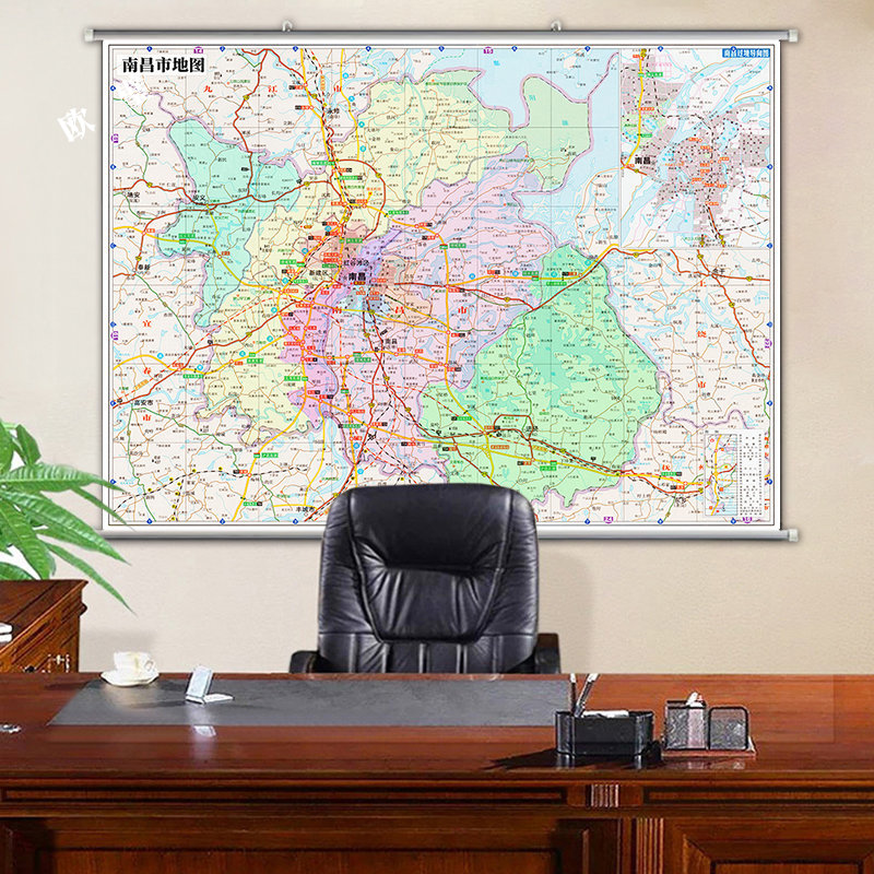 新款南昌市地图装饰画超大墙贴挂图地形行政有带框交通旅游办公室