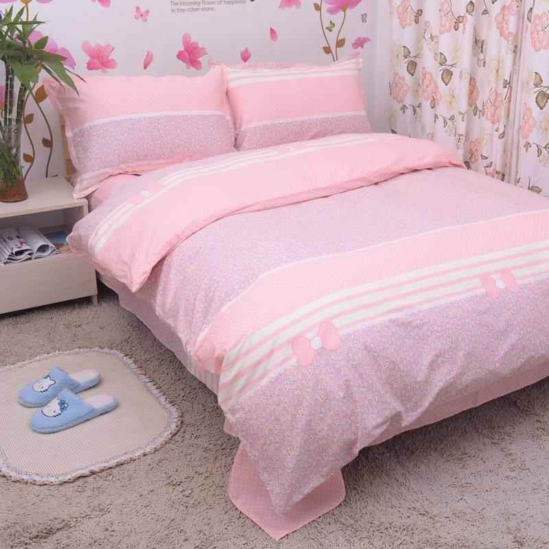 粉蝴蝶结温馨可爱少女床单纯棉床笠枕套被单被套单件双人三四件套