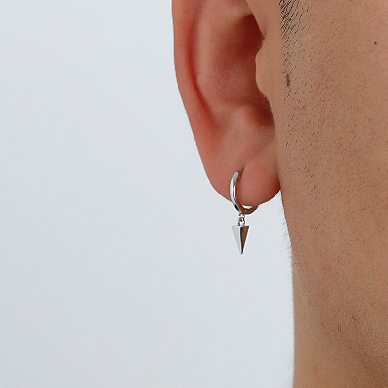 YiJian 925纯银个性耳环男锥形设计几何六边形耳扣朋克风耳饰女