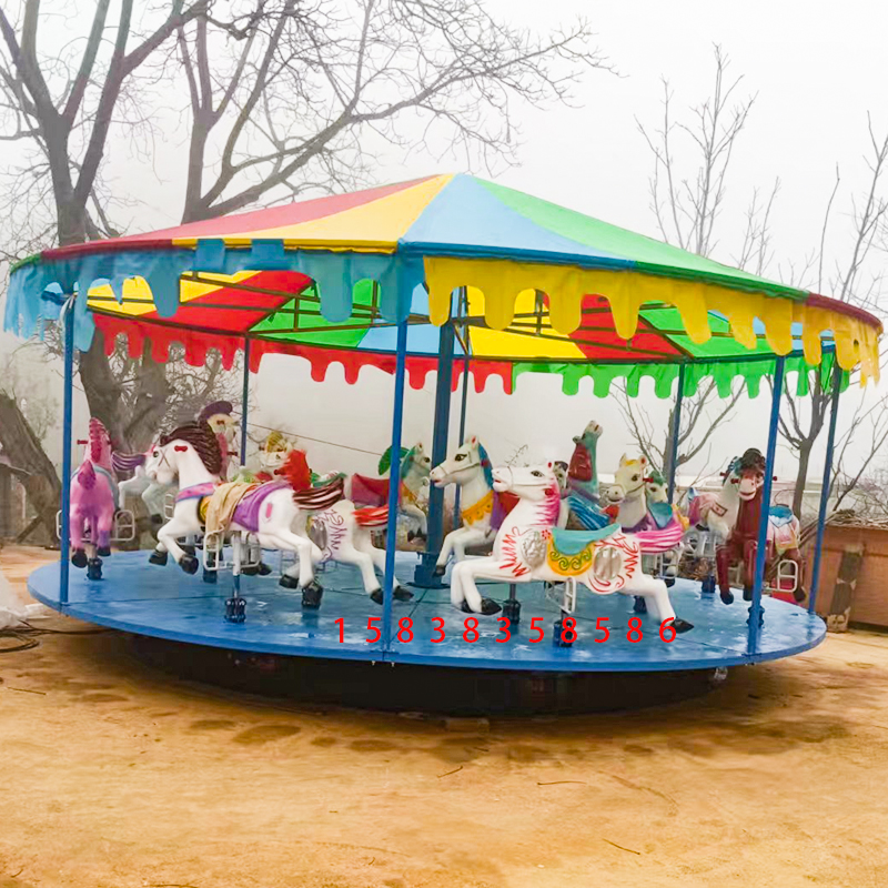 顶棚儿童游乐场摆摊电动大型广场简易可折叠转马旋转木马游乐设备