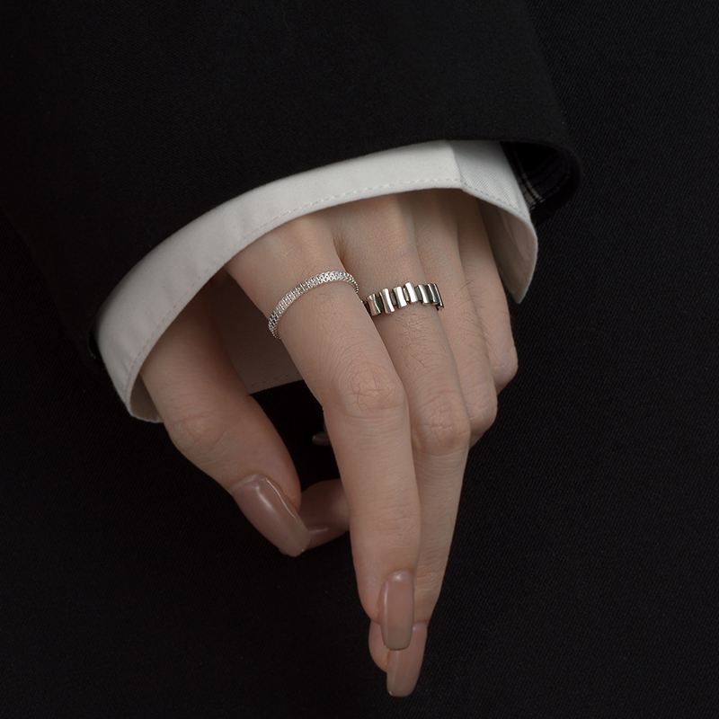 S925纯银戒指女小众设计时尚个性气质冷淡风可调节食指指环男潮