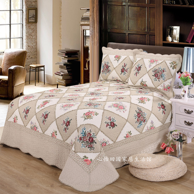 美式纯棉拼布轻奢高档床盖四件套韩国绗缝被纯棉四季通用床单被罩