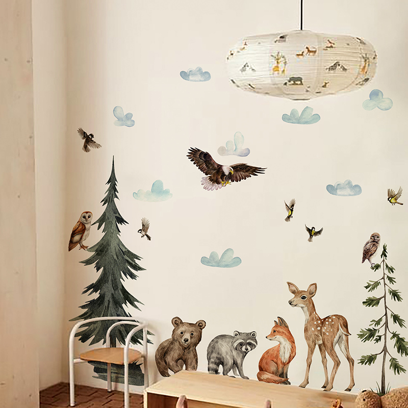 《Tanzania》北欧儿童房装饰墙贴飞鸟动物森林壁纸自粘贴画高级感