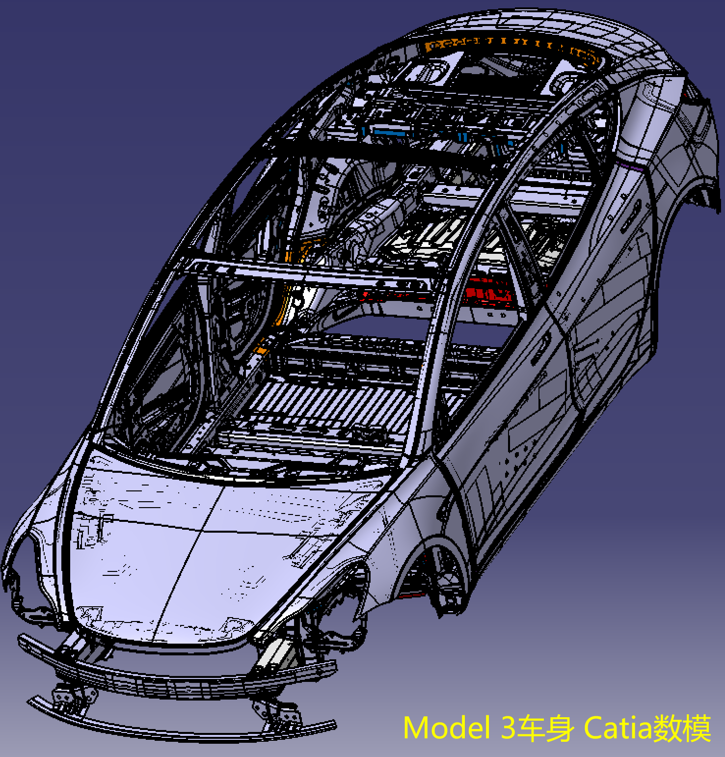 特斯拉Model3新能源电动汽车BIW白车身3D三维几何数模型Tesla轿车