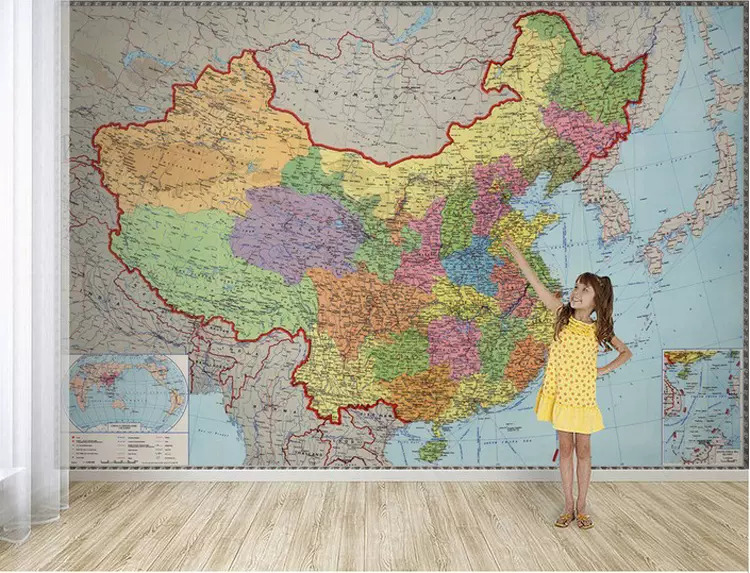 卧室背景墙纸无缝墙布办公室壁纸儿童乐园3d高清中文中国地图壁画