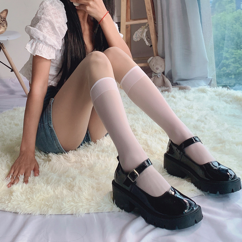 3双纯白色黑丝袜子女春夏季薄款透明丝袜长袜日系学院风jk小腿袜