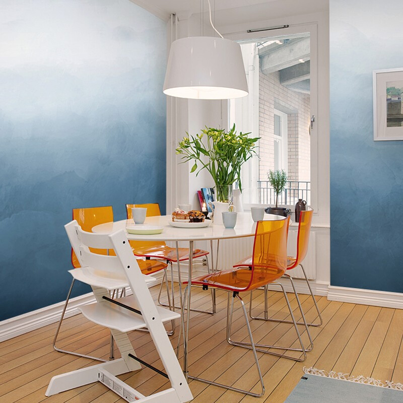 北欧现代简约蓝色电视背景墙壁纸客厅沙发渐变色纯色卧室墙纸墙布