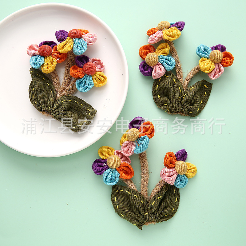 韩版彩色布艺花朵胸针diy材料 一支花束包包鞋帽子衣服装饰品配件