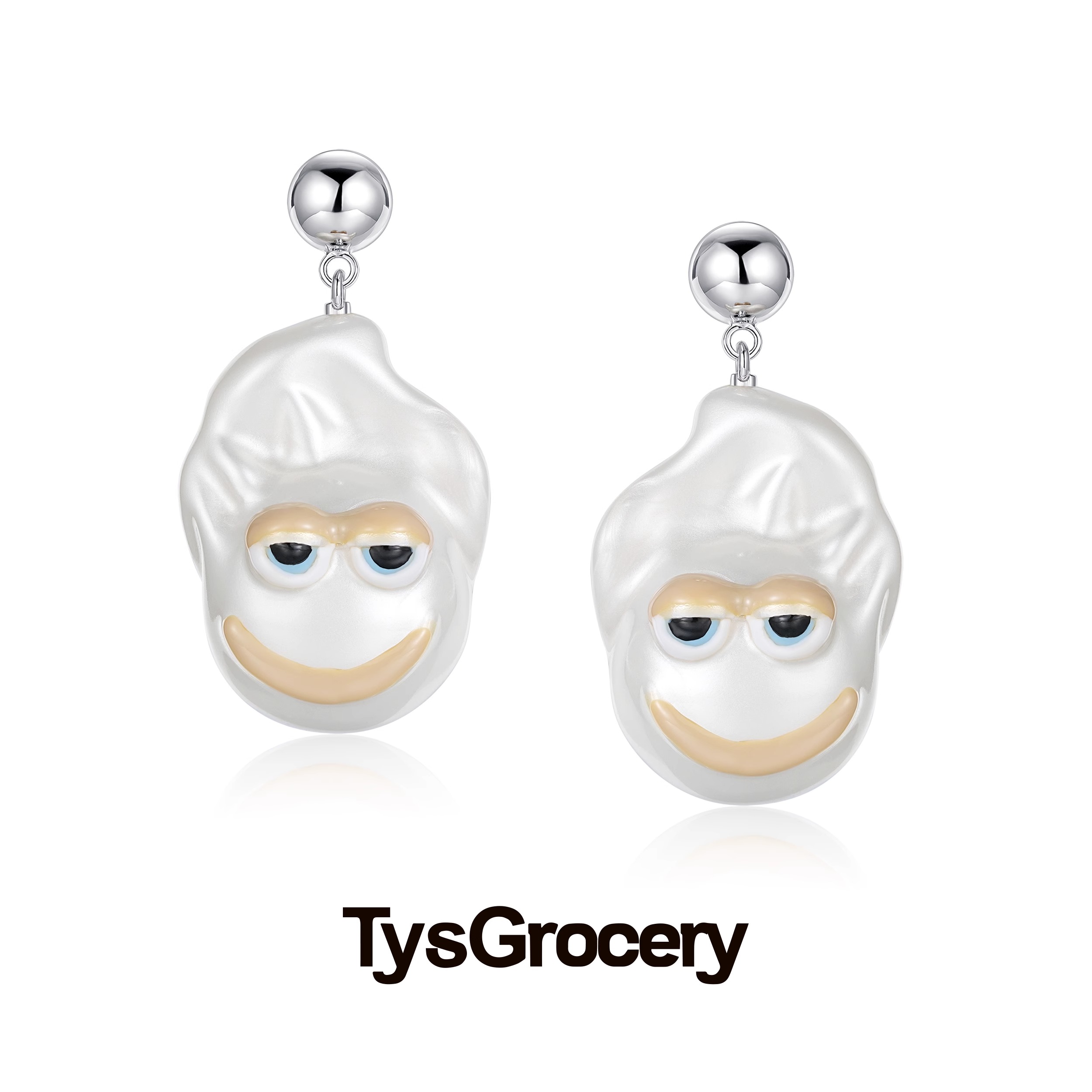 TysGrocery 24SS 手绘鬼脸表情树脂巴洛克珍珠耳环