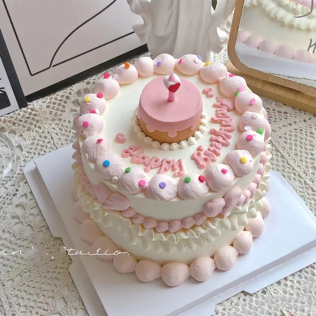 520情人节蛋糕装饰 创意短杆红色粉色卡通爱心蜡烛复古蛋糕插件