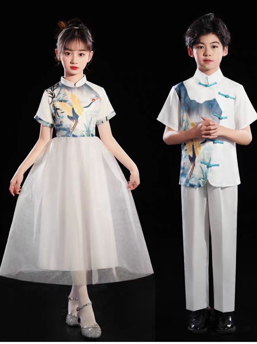 六一儿童演出服小学生大合唱团表演服装中国风古筝女童公主裙礼服