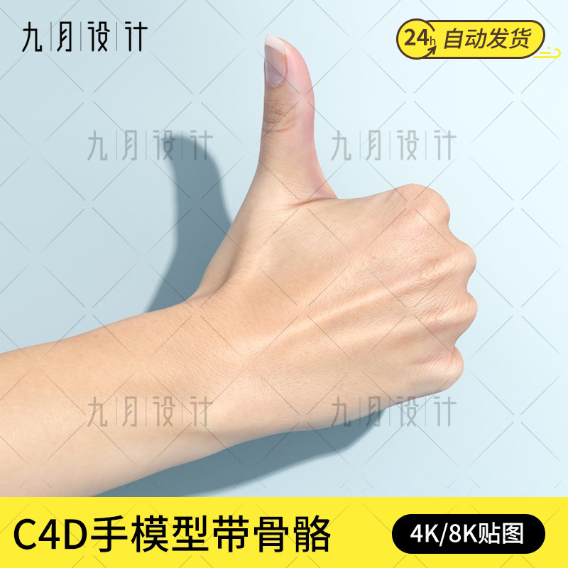 C4D左右手掌/手臂3d模型带骨骼绑定含4k/8k高清贴图fbx设计素材