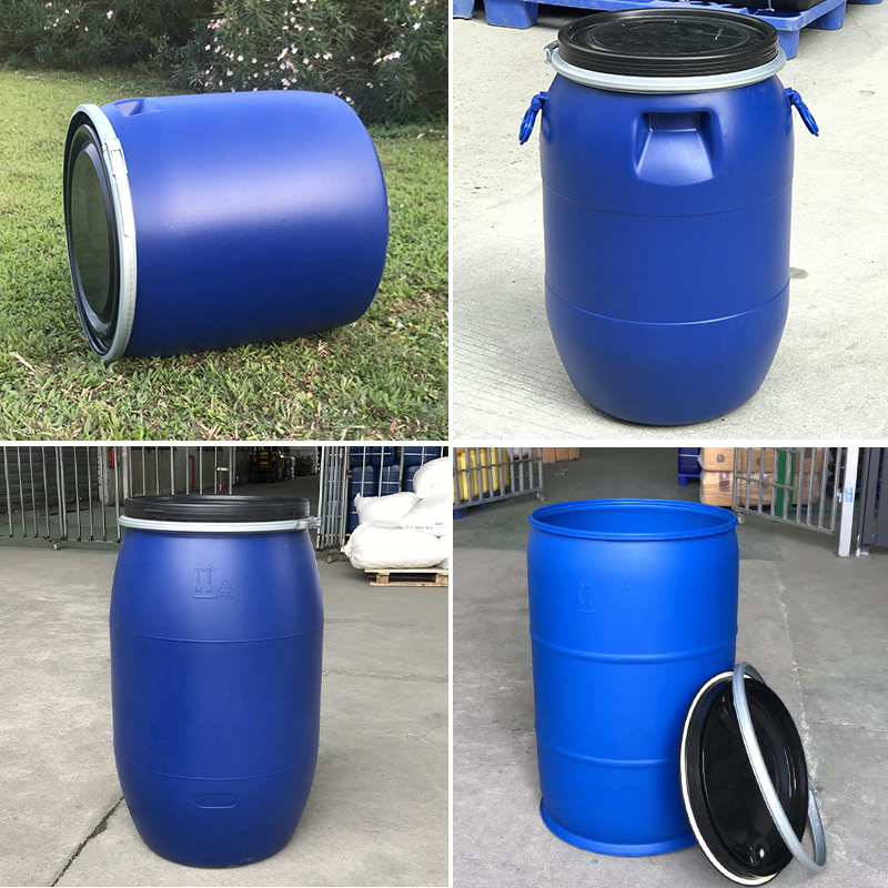 大口圆形铁箍法兰桶 加厚耐酸碱周转运输塑料桶 化工助剂包装桶