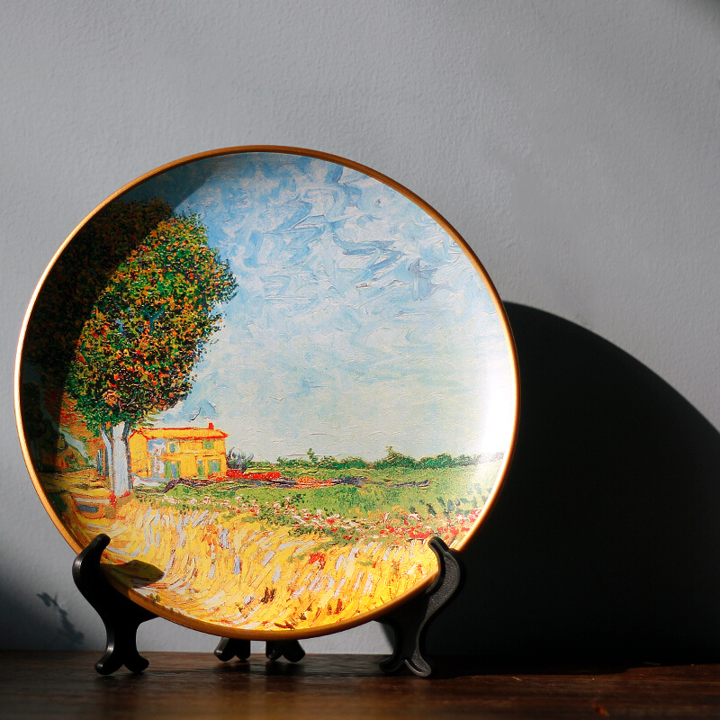 艺术油画陶瓷装饰盘子摆件圆盘摆盘赏盘美式挂盘装饰盘瓷盘摆件