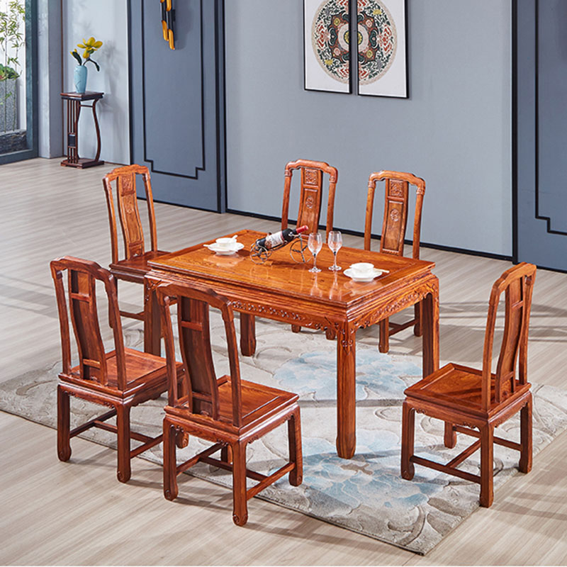 新中式红木餐桌椅组合长方形刺猬紫檀花梨木家用餐厅实木家具餐台