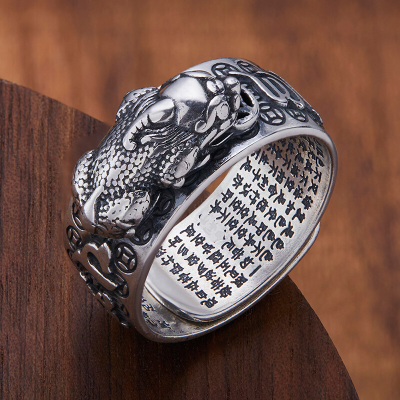 990足银貔貅戒指霸气复古指环手工个性男士做旧开口小众男戒饰品