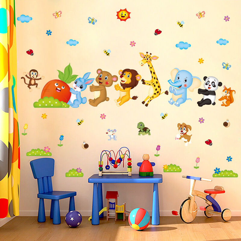 欧仕图卡通动物墙贴自粘创意拔萝卜贴画幼儿园客厅卧室儿童房间墙