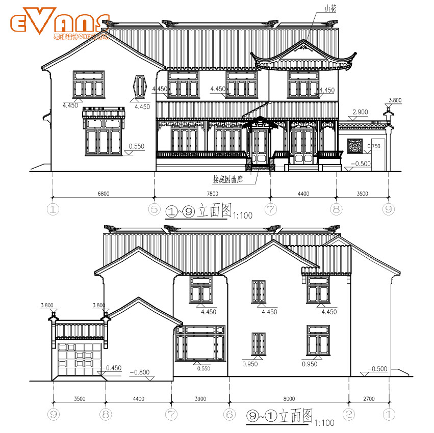 苏式江南两层别墅建筑施工图CAD电子版534平米中式自建房施工图纸