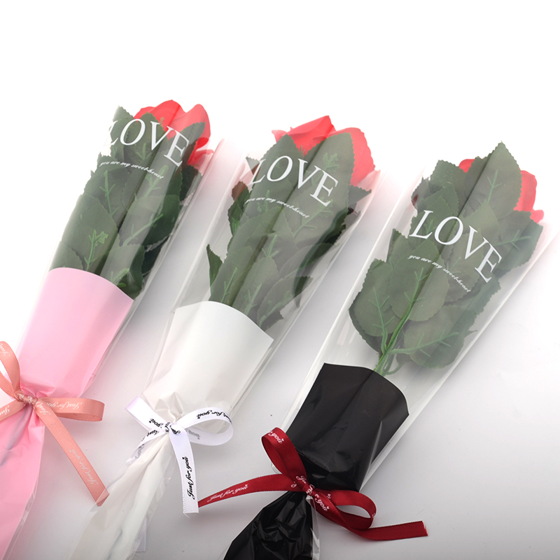 新款love鲜花单支袋花束花店花艺包装袋材料一只枝玫瑰花塑料套袋