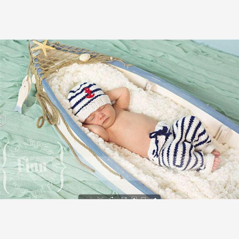 手工毛线编织儿童摄影帽 婴儿新生儿毛线帽 影楼拍照服 海军