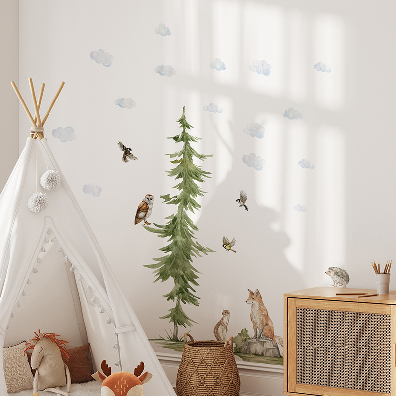 《Tanzania》北欧儿童房装饰墙贴狐狸森林动物壁纸自粘贴画高级感