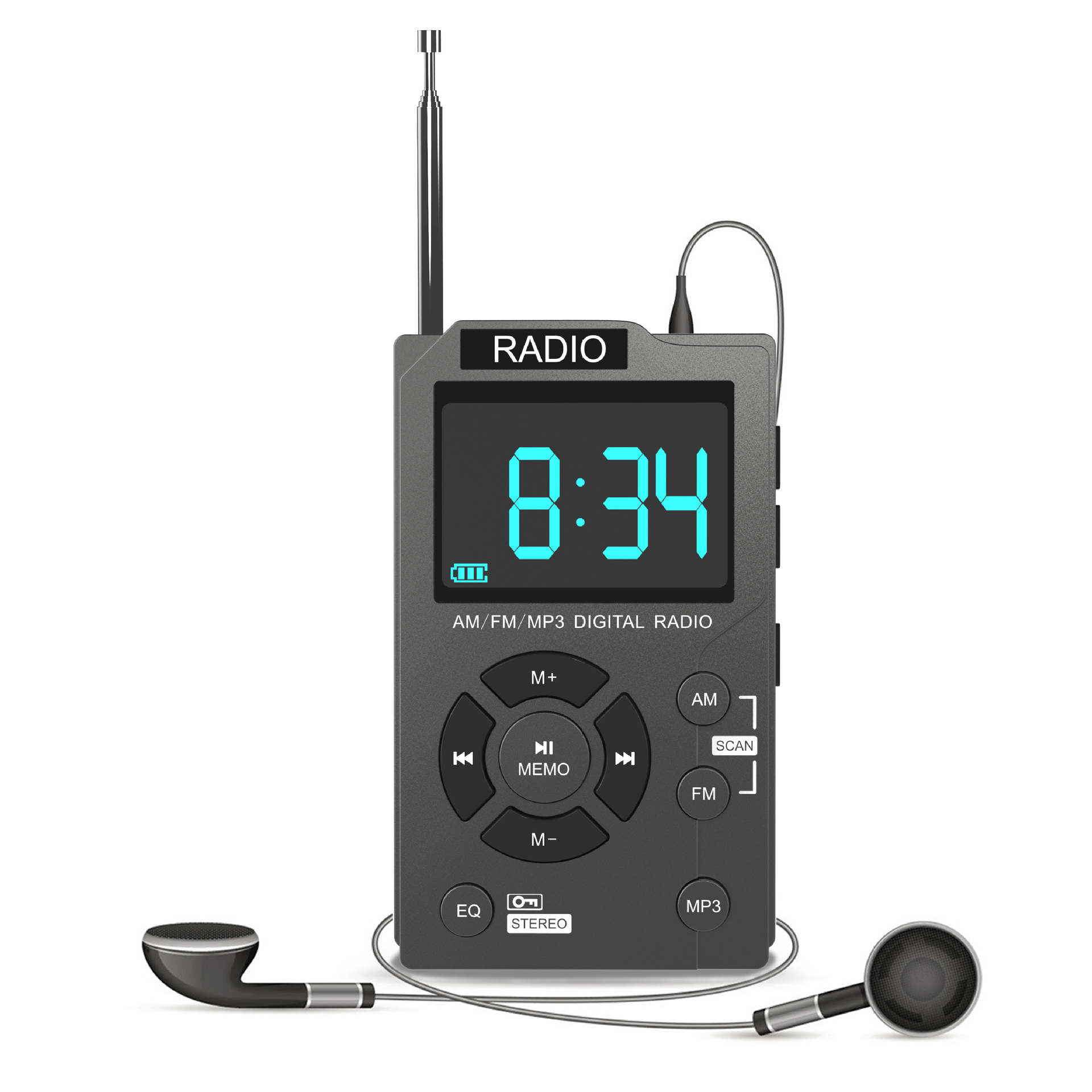 2023亚马逊新款收音机便携式迷你袖珍收音机手动收音机调频收音机