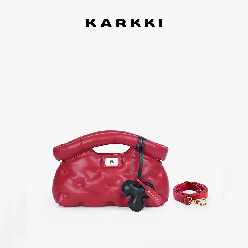 KARKKI/个奇陈昊宇同款 小羊皮云朵饺子包法式大红色手拿斜挎包包
