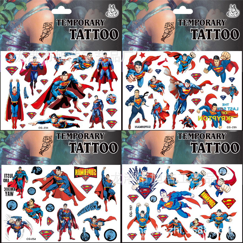 超人英雄奥特曼铠甲勇士卡通儿童男孩防水纹身贴水贴纸水印文身贴