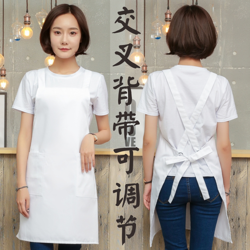 纯白色围裙交叉背带款可调节面条食品纺织厂餐饮业工作服定制LOGO