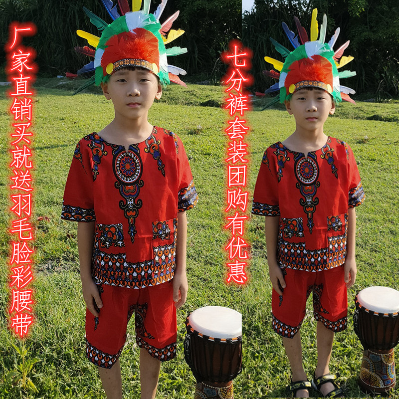 非洲鼓演出服六一幼儿童园泰国民族傣族风情印弟安七分裤套装成人