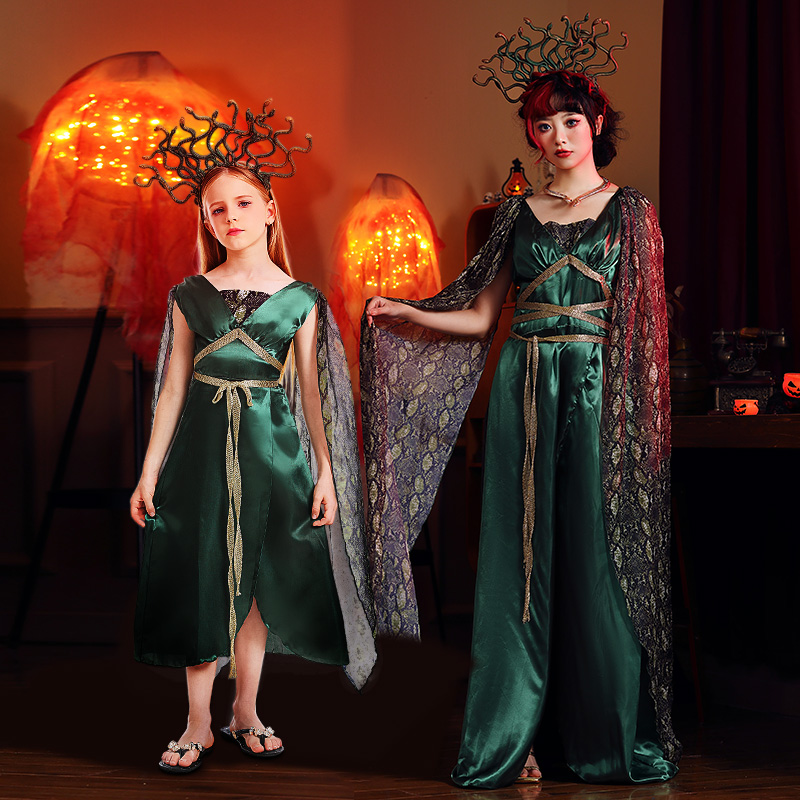 万圣节 派对cosplay服装 希腊史神话石化蛇头海妖头饰 美杜莎长裙